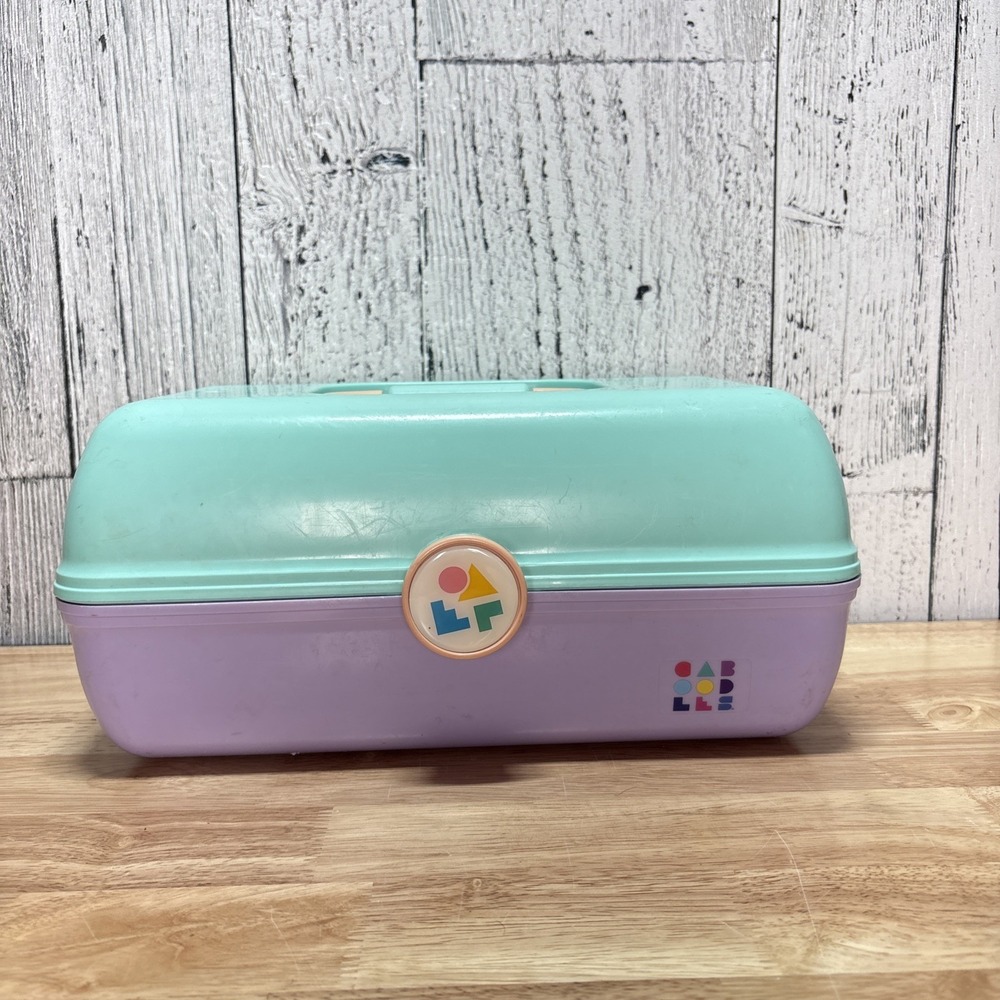 Caboodles Retro Green & Purple Makeup Case Organizer with Mirror & Carry Handle